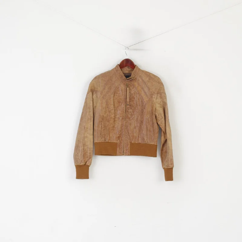Soviet Women 10 S Jacket Camel Leather Biker Stand-Up Collar Zip Up Retro Top Notch Collar Jacket Peter Pan Collar Jacket Cowl Neck Jacket Soviet Women 10 S Jacket Camel Leather Biker Stand-Up Collar Zip Up Retro Top Notch Collar Jacket Peter Pan Collar Jacket Cowl Neck Jacket