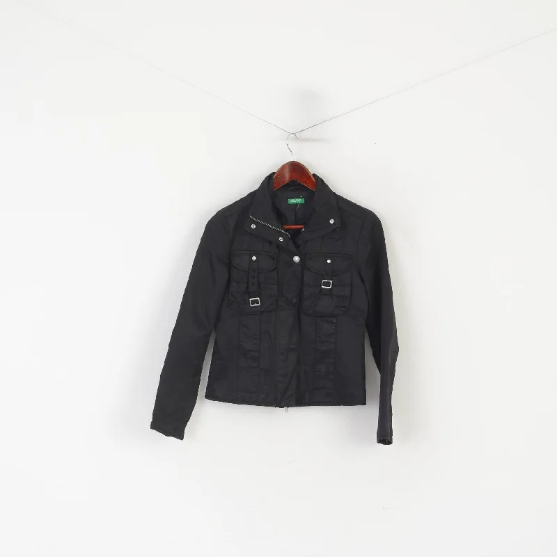 United Colors Of Benetton Women 38 XXS Jacket Black Shiny Cropped Zip Up Top Appliqued Jacket Beaded Jacket Sequined Jacket United Colors Of Benetton Women 38 XXS Jacket Black Shiny Cropped Zip Up Top Appliqued Jacket Beaded Jacket Sequined Jacket