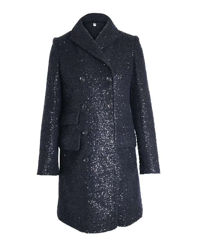 Diane Von Furstenberg Sequined Coat in Black Mohair