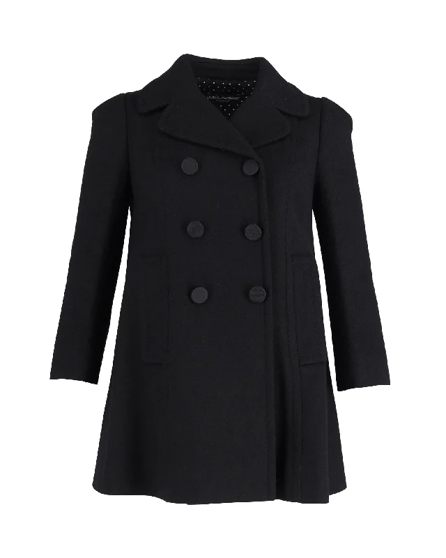 Dolce & Gabbana Short Double-Breasted Coat in Black Lana Vergine