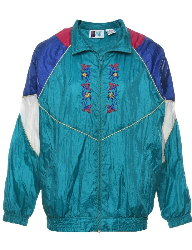 Embroidered Floral 1990s Nylon Jacket - M Faux Fur Jacket Real Fur Jacket Shearling Jacket Embroidered Floral 1990s Nylon Jacket - M Faux Fur Jacket Real Fur Jacket Shearling Jacket