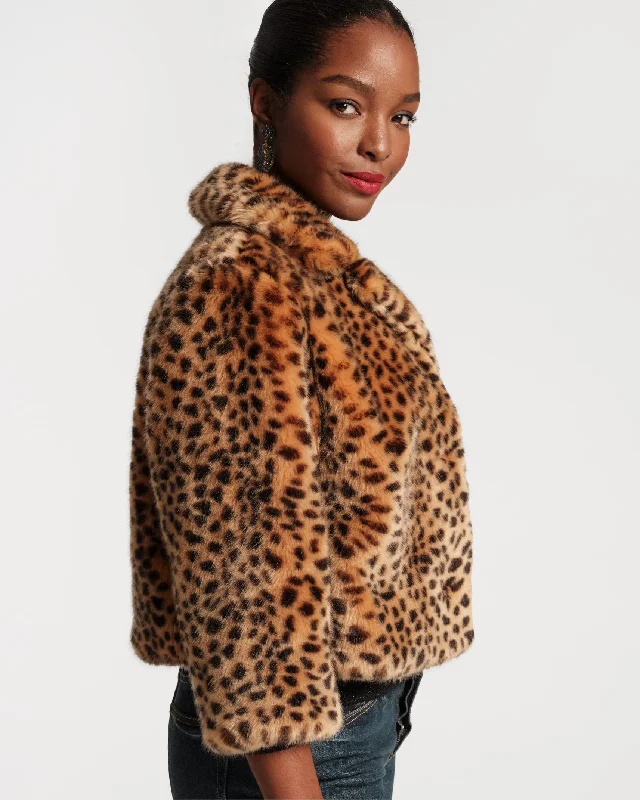 Erika Jacket Faux Fur Leopard Welt Pockets Slit Pockets Flap Pockets