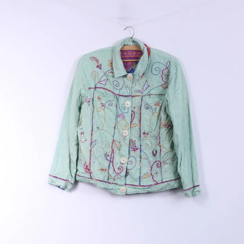 Flashback Womens L Jacket Double Sided Floral Turquoise/Pink Country Embroidered Top Tiered Jacket Buttoned Jacket Zippered Jacket Flashback Womens L Jacket Double Sided Floral Turquoise/Pink Country Embroidered Top Tiered Jacket Buttoned Jacket Zippered Jacket