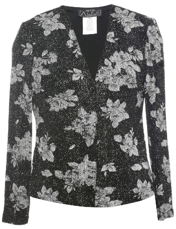 Floral Pattern Evening Jacket - M Mesh Jacket Canvas Jacket Denim Jacket