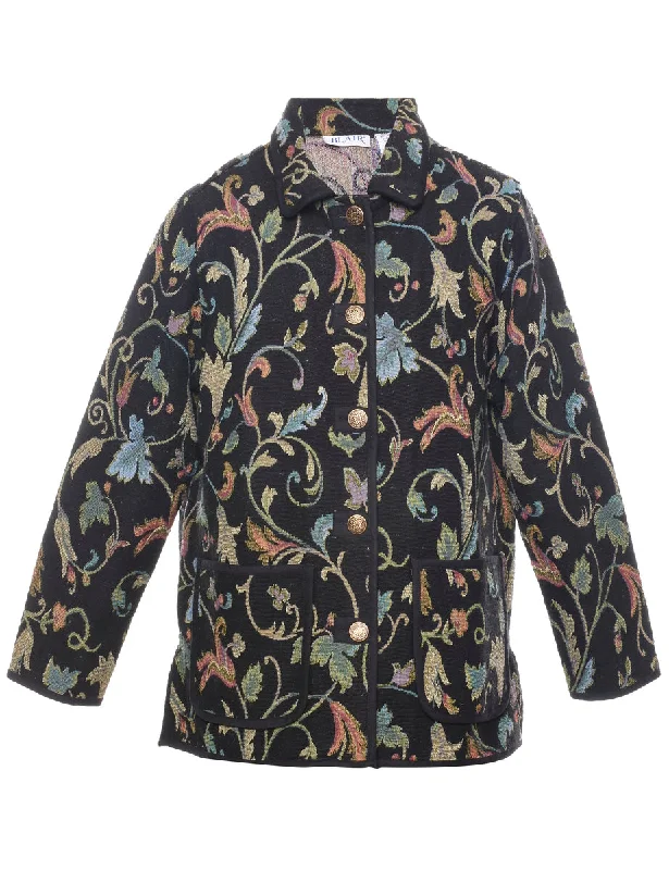 Floral Pattern Tapestry Jacket - L Insulated Jacket Fitted Jacket Loose Jacket