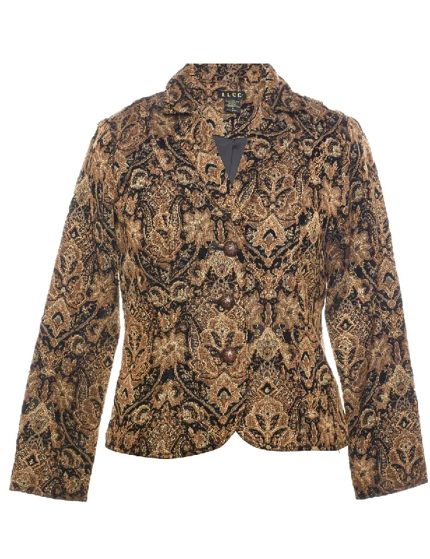 Floral Pattern Tapestry Jacket - S A-Line Jacket Boat Neck Shawl Collar
