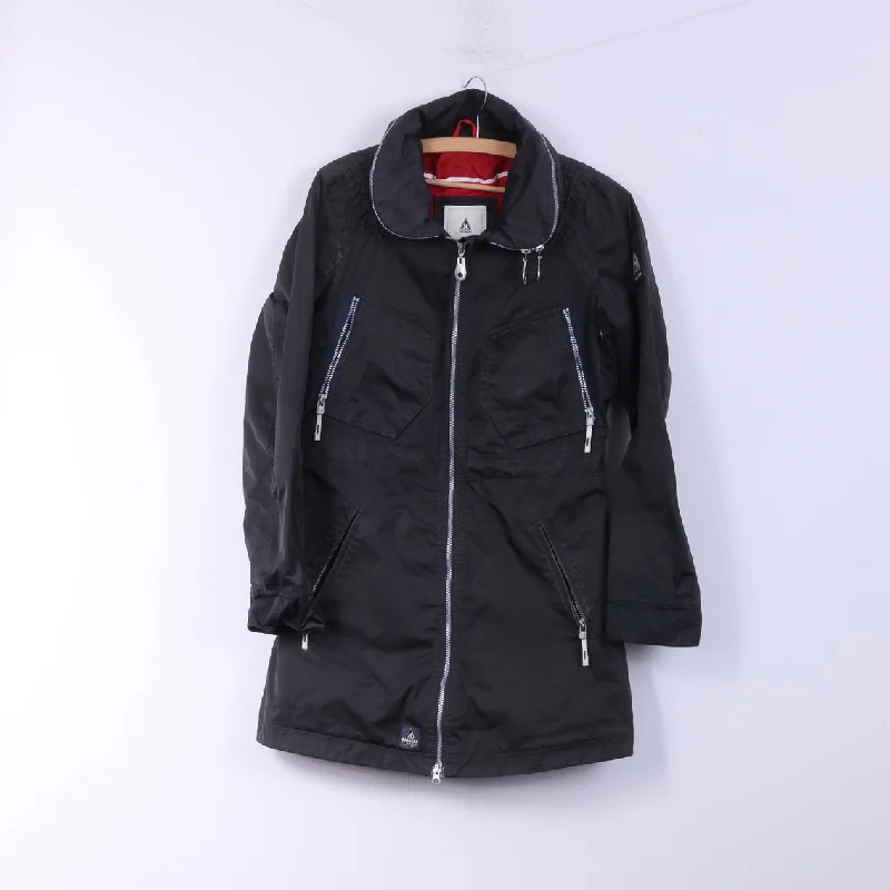 Gaastra Womens M Long Jacket Hooded Black Pockets Light Full Zipper Coat A-Line Jacket Boat Neck Shawl Collar Gaastra Womens M Long Jacket Hooded Black Pockets Light Full Zipper Coat A-Line Jacket Boat Neck Shawl Collar