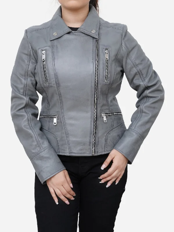 Gianna Real Sheepskin Gray Leather Moto Jacket Anorak Shell Jacket Lightweight Jacket Gianna Real Sheepskin Gray Leather Moto Jacket Anorak Shell Jacket Lightweight Jacket