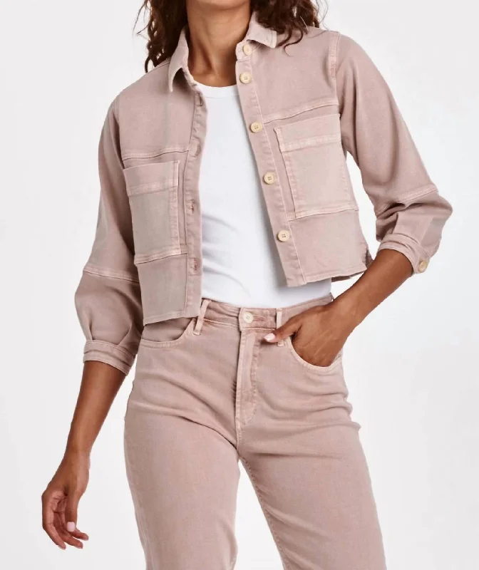 Hanh Button Front Jacket In Rose Quartz Welt Pockets Slit Pockets Flap Pockets
