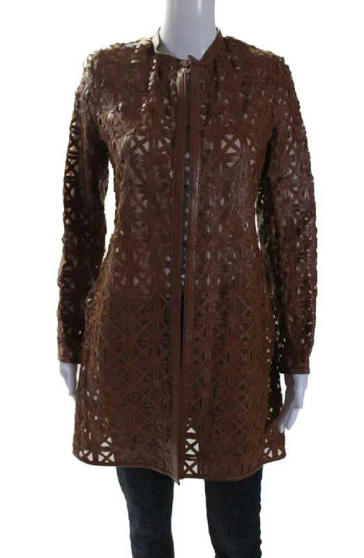 In Transit 2 Womens Brown Leather Mesh Crew Neck Long Sleeve Jacket Satin Jacket Silk Jacket Chiffon Jacket In Transit 2 Womens Brown Leather Mesh Crew Neck Long Sleeve Jacket Satin Jacket Silk Jacket Chiffon Jacket