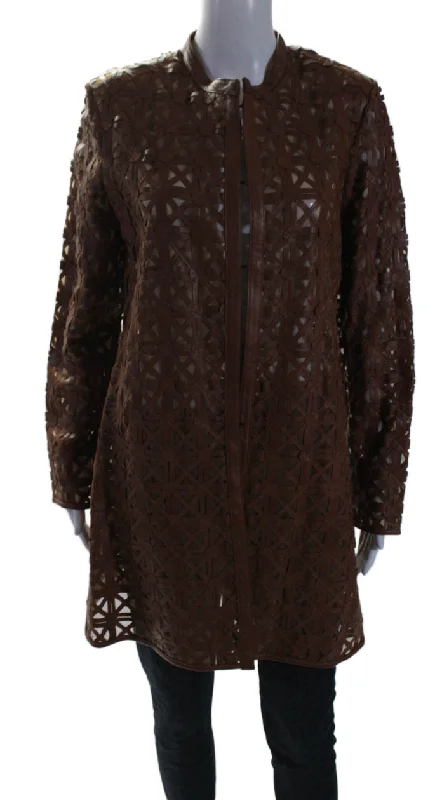 In Transit 2 Womens Brown Leather Mesh Crew Neck Long Sleeve Jacket Cotton Fabric Linen Fabric Terry Fabric In Transit 2 Womens Brown Leather Mesh Crew Neck Long Sleeve Jacket Cotton Fabric Linen Fabric Terry Fabric