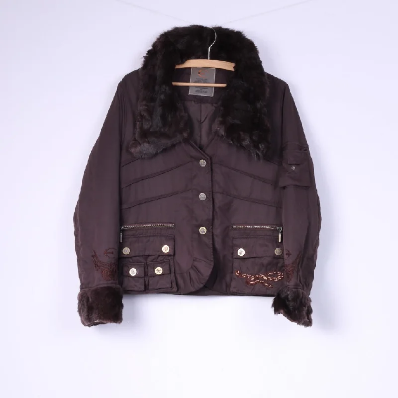 Just Cavalli Women S/M Jacket Brown Snaps Cotton Italy Collared Cropped Top Belted Jacket Elasticated Jacket Padded Jacket Just Cavalli Women S/M Jacket Brown Snaps Cotton Italy Collared Cropped Top Belted Jacket Elasticated Jacket Padded Jacket