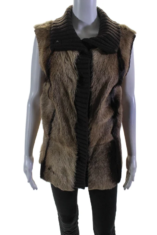 Lafayette 148 New York Womens Button Front Ribbed Trim Fur Vest Jacket Brown XL Faux Fur Jacket Real Fur Jacket Shearling Jacket Lafayette 148 New York Womens Button Front Ribbed Trim Fur Vest Jacket Brown XL Faux Fur Jacket Real Fur Jacket Shearling Jacket