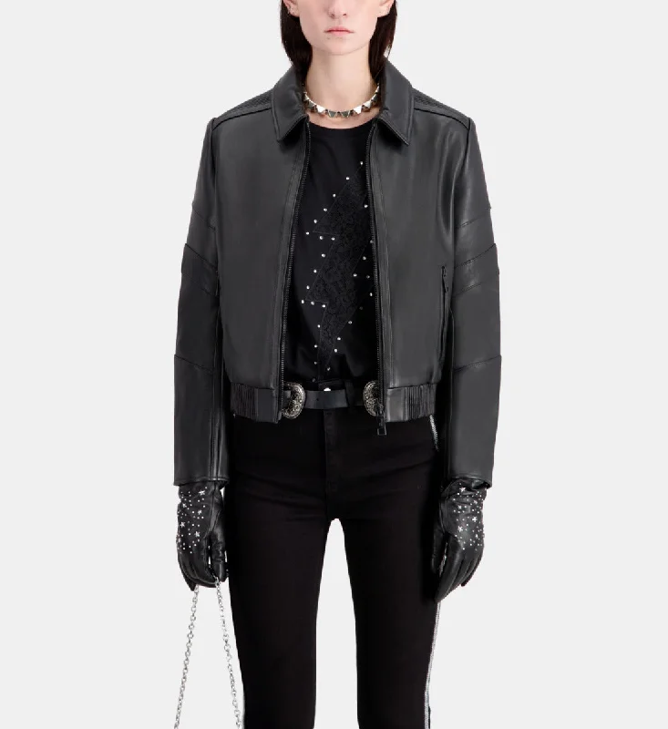 Leather Biker Jacket Zippered Front Buttoned Front Snap Front