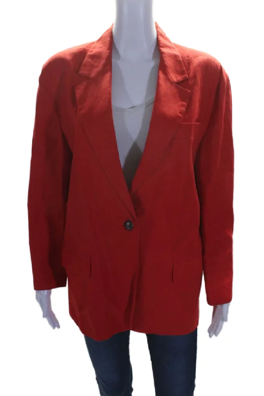 Max Mara Womens Linen Long Sleeves Single Button Blazer Jacket Red Bomber Jacket Anorak Windbreaker Max Mara Womens Linen Long Sleeves Single Button Blazer Jacket Red Bomber Jacket Anorak Windbreaker