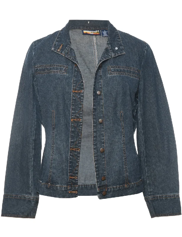 Medium Wash Classic Denim Jacket - S Welt Pockets Slit Pockets Flap Pockets