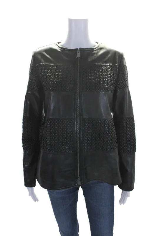 Natto Women's Round Neck Long Sleeves Full Zip Leather Jacket Black One-Shoulder Jacket Off-the-Shoulder Jacket Asymmetrical Jacket Natto Women's Round Neck Long Sleeves Full Zip Leather Jacket Black One-Shoulder Jacket Off-the-Shoulder Jacket Asymmetrical Jacket