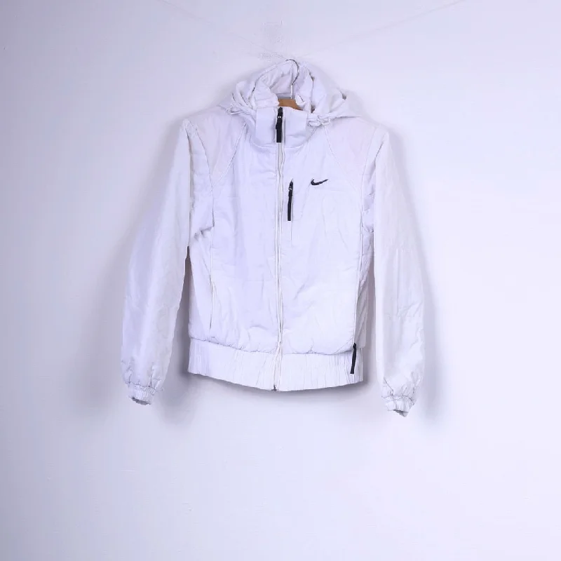 Nike Womens S Jacket Paded White Hooded Full Zipper Sportswear Welt Pockets Slit Pockets Flap Pockets Nike Womens S Jacket Paded White Hooded Full Zipper Sportswear Welt Pockets Slit Pockets Flap Pockets