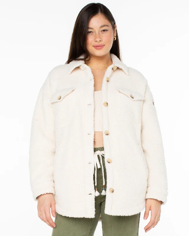 Overlander Solid Button Front Fleece Jacket - Parchment Print Jacket Jacquard Jacket Embroidered Jacket Overlander Solid Button Front Fleece Jacket - Parchment Print Jacket Jacquard Jacket Embroidered Jacket