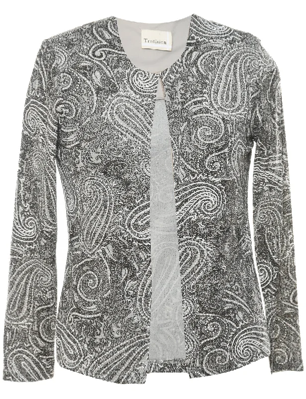 Paisley Pattern Black & Silver Sparkly Evening Jacket - M Rayon Fabric Velvet Fabric Corduroy Fabric Paisley Pattern Black & Silver Sparkly Evening Jacket - M Rayon Fabric Velvet Fabric Corduroy Fabric