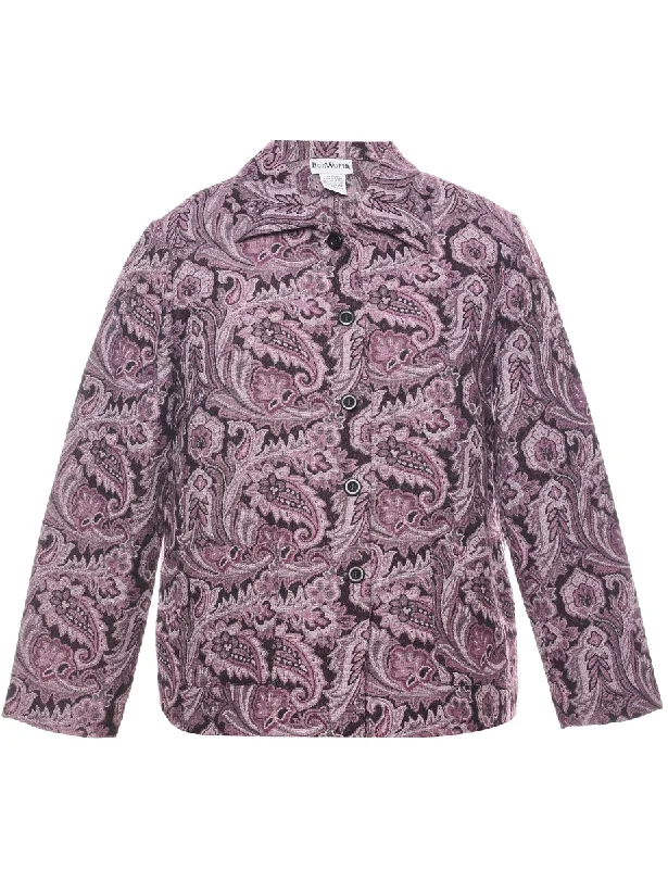 Paisley Pattern Tapestry Jacket - XS Boat Neck Shawl Collar Notched Collar