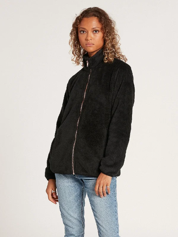 Pheelin Phuzzy Zip Up Jacket - Black Rayon Fabric Velvet Fabric Corduroy Fabric