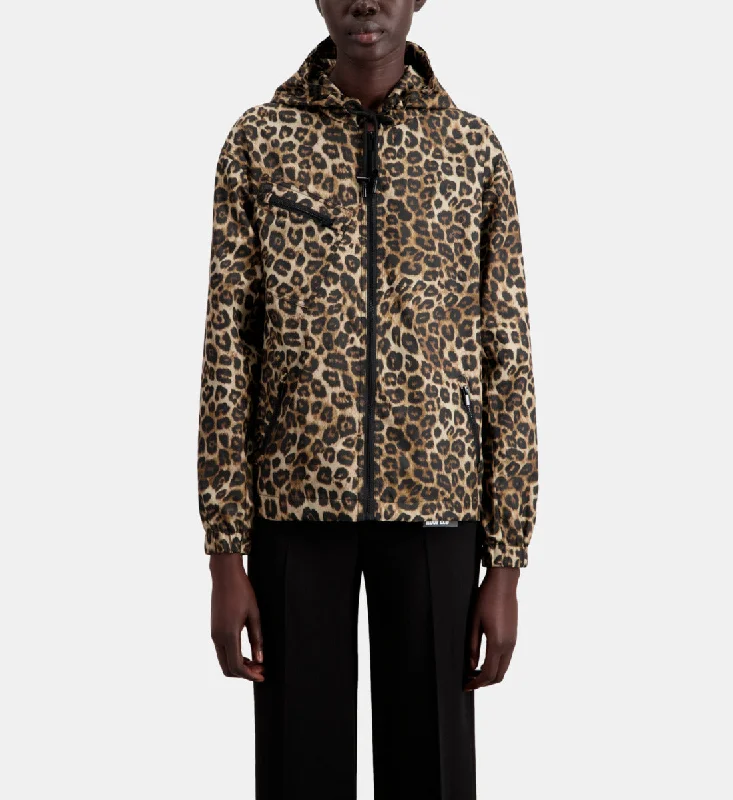 Printed Hooded Windbreaker Jacket Tailored Jacket Straight Jacket A-Line Jacket