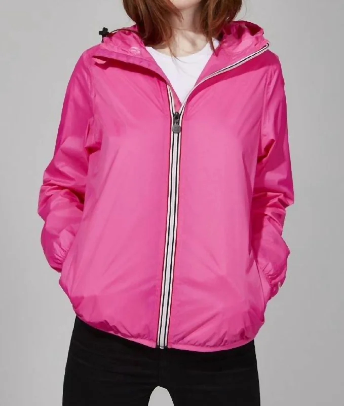 Rain Jacket In Neon Pink Zip Front Button Front Snap Front