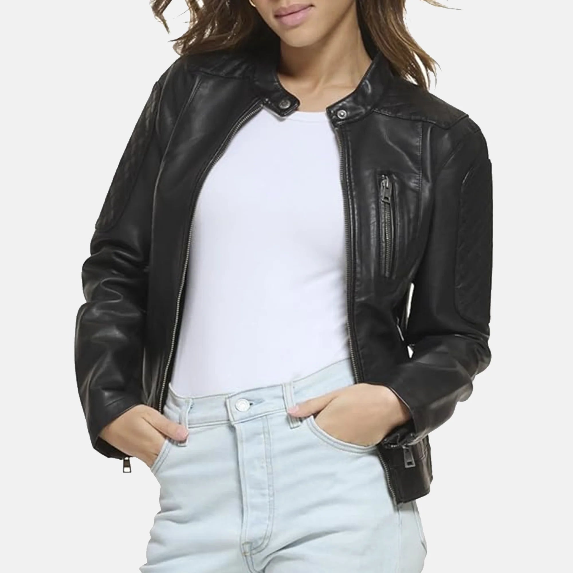 Rave Leather Biker Jacket | Women's Biker Jacket Boat Neck Shawl Collar Notched Collar Rave Leather Biker Jacket | Women's Biker Jacket Boat Neck Shawl Collar Notched Collar