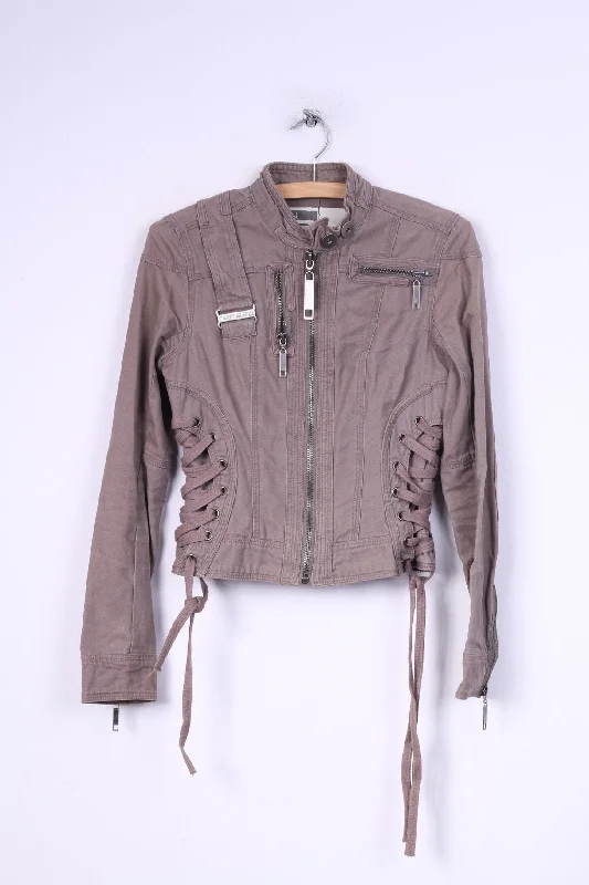 River Island Womens 34 8 XS Jacket Taupe Full Zipper Stand Up Collar Cotton Patches Toggled Jacket Drawstring Jacket Belted Jacket River Island Womens 34 8 XS Jacket Taupe Full Zipper Stand Up Collar Cotton Patches Toggled Jacket Drawstring Jacket Belted Jacket