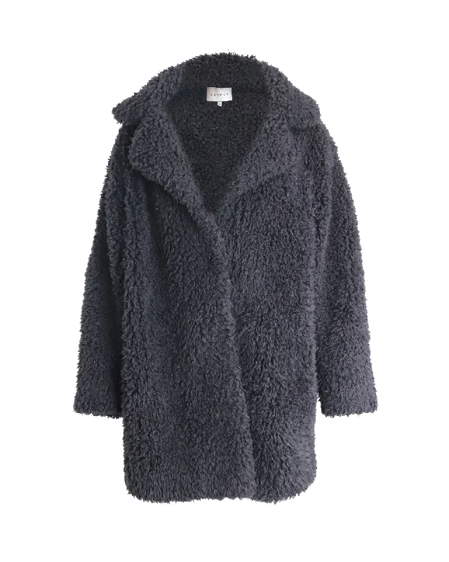 Sandro Paris Faux Fur Coat in Black Acrylic