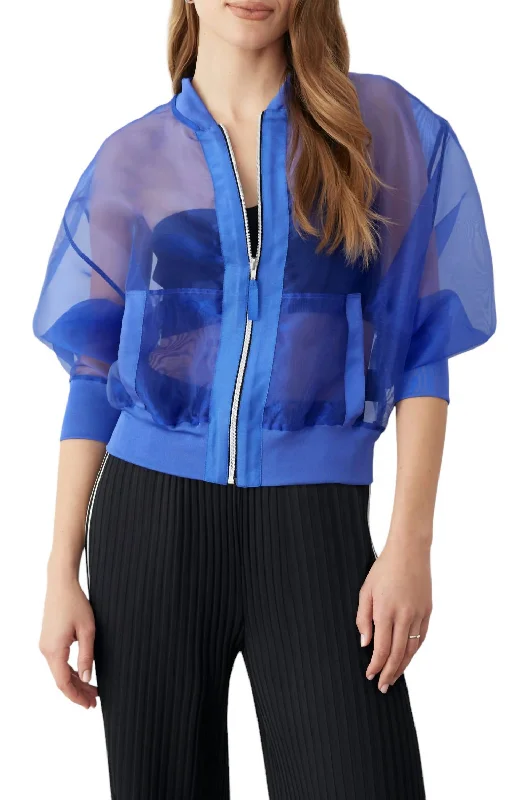 Sheer Bomber Jacket In Blue Herringbone Jacket Houndstooth Jacket Plaid Jacket