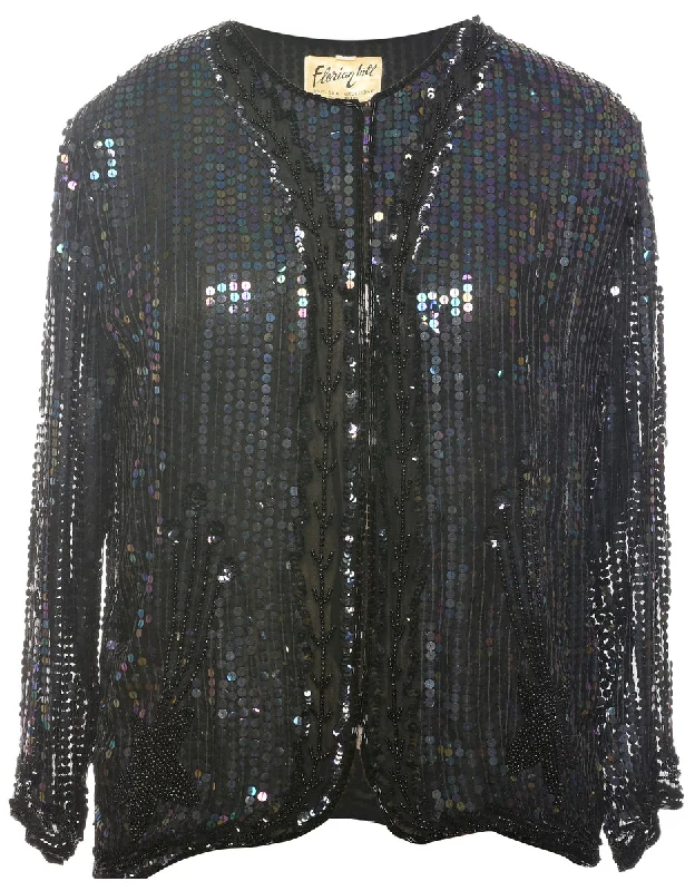Silk Sequined Evening Jacket - S Cardigan Sweater Pullover