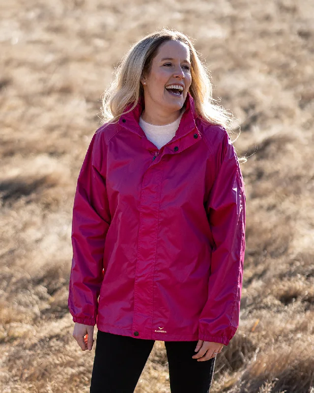 STOWaway Jacket in Raspberry Toggled Jacket Drawstring Jacket Belted Jacket