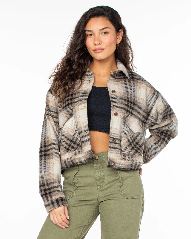 Township Plaid Jacket - Warm Taupe Appliqued Jacket Beaded Jacket Sequined Jacket