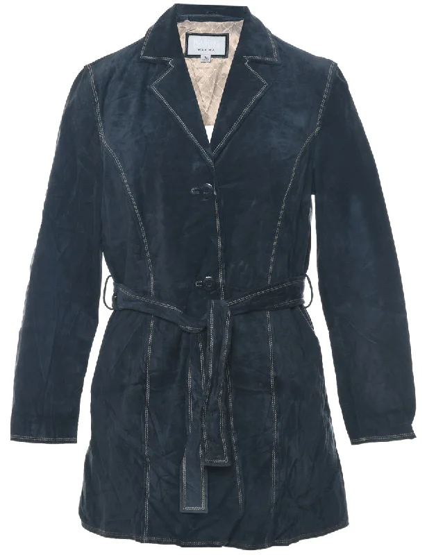 Wilson Navy Belt Fasten Suede Jacket - L Chenille Fabric Brocade Fabric Lace Fabric