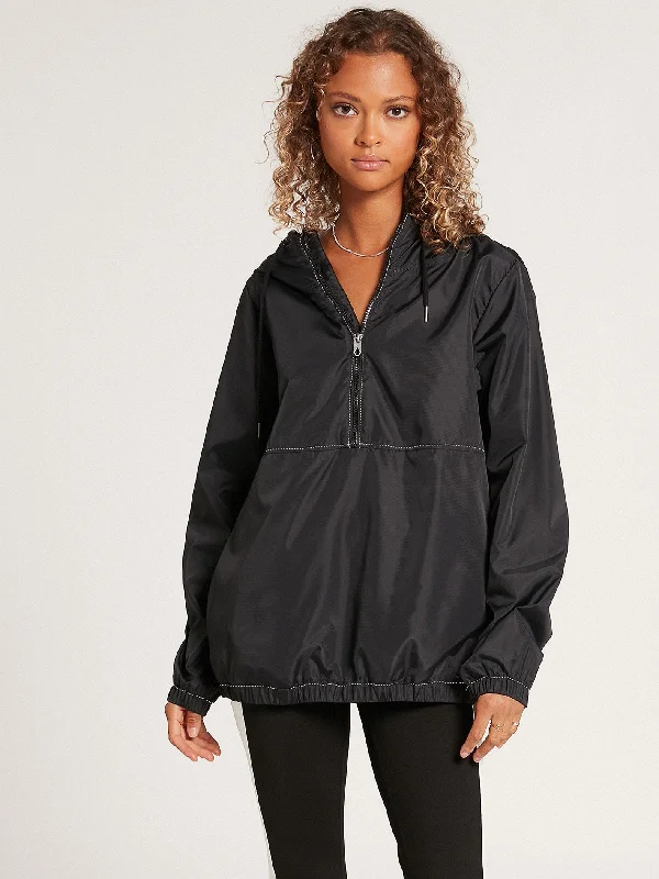 Wind It Up Jacket - Black Zippered Front Buttoned Front Snap Front