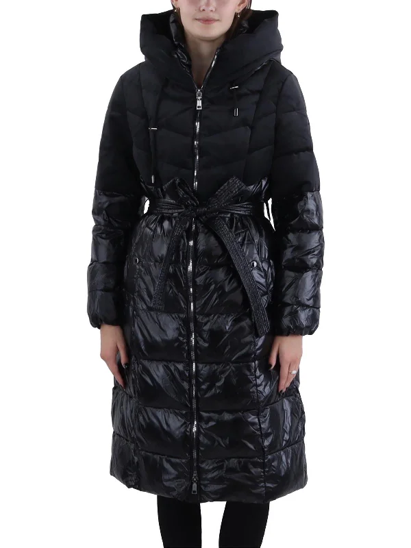 Womens Insulated Mixed Media Puffer Jacket Plaid Jacket Tartan Jacket Houndstooth Jacket