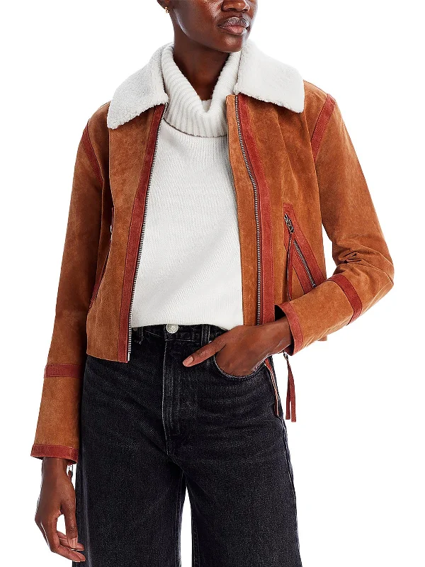 Womens Suede Faux Fur Collar Leather Jacket Collared Jacket Crew Neck Jacket Turtle Neck Jacket Womens Suede Faux Fur Collar Leather Jacket Collared Jacket Crew Neck Jacket Turtle Neck Jacket