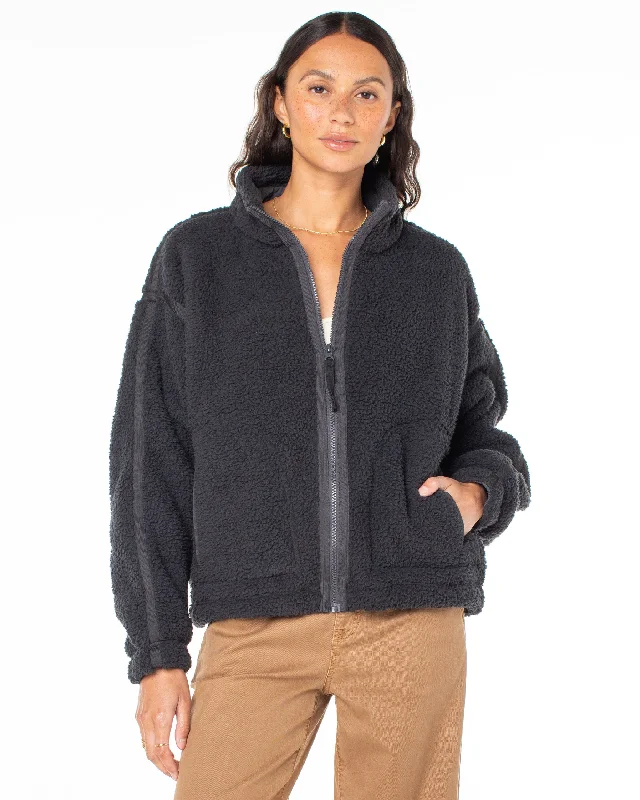 Wurlie Zip Up Fleece Jacket - Phantom Notch Collar Peter Pan Collar Cowl Neck