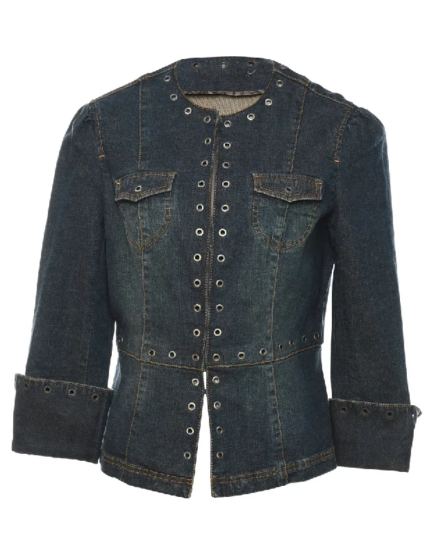 Y2K Faded Wash Denim Jacket - M Quilted Jacket Puffer Jacket Insulated Jacket