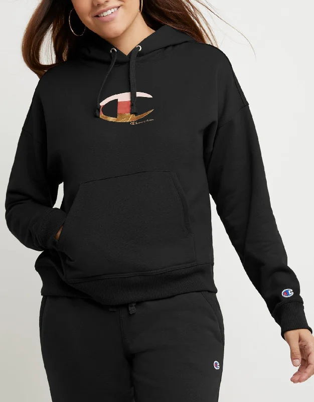Women's Foil Colorblock Logo Hoodie Hoodie with Set-In Sleeves Structured Classic