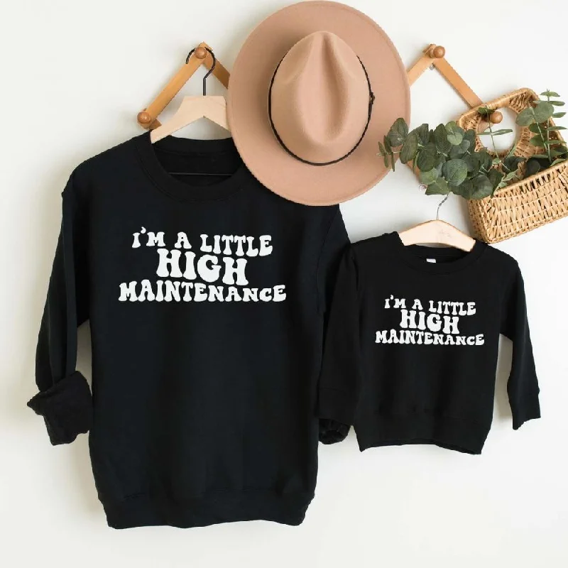 A Little High Maintenance Mum & Kid Matching Sweatshirts Hoodie with Drawcord Adjustable Secure
