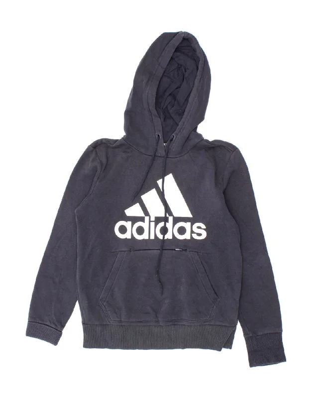 ADIDAS Womens Graphic Hoodie Jumper UK 4/6 XS Navy Blue Cotton Hoodie with Button Placket Classic Preppy ADIDAS Womens Graphic Hoodie Jumper UK 4/6 XS Navy Blue Cotton Hoodie with Button Placket Classic Preppy