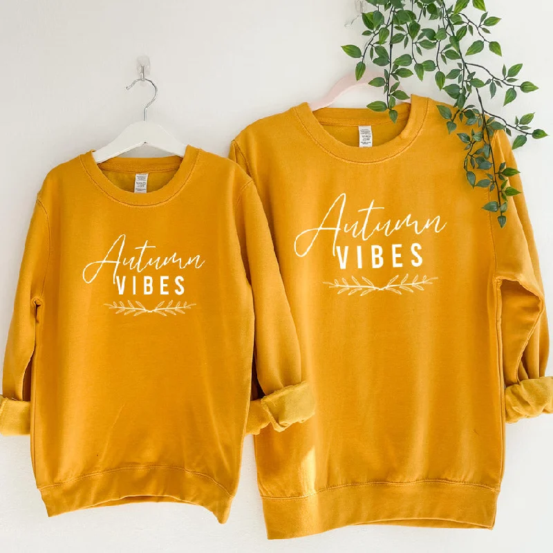 Autumn Vibes Mum Matching Mustard Sweatshirts Hoodie with Fur Luxurious Winter