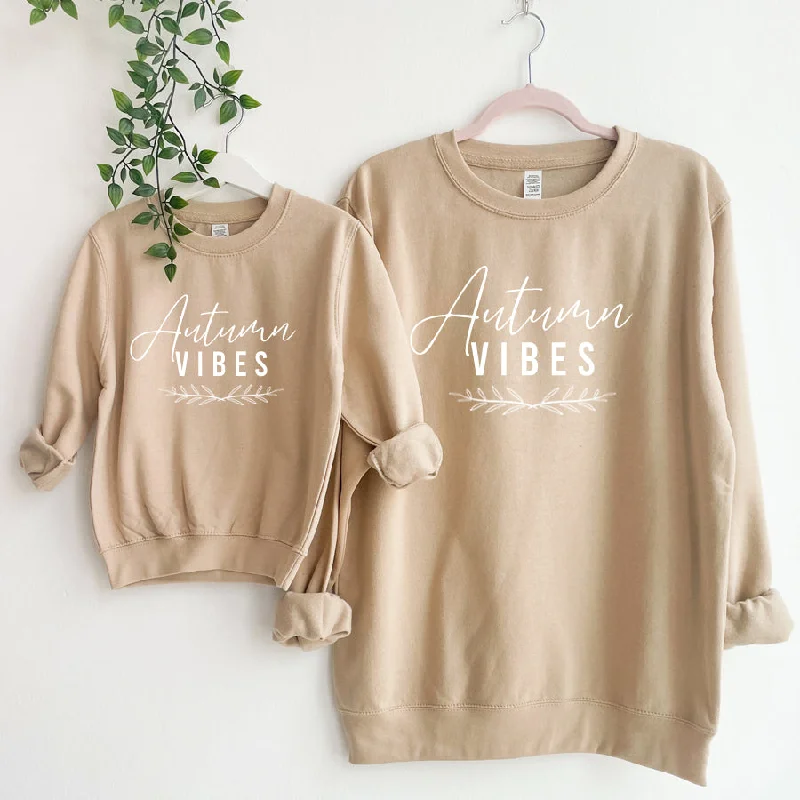 Autumn Vibes Mum Matching Desert Sand Sweatshirts Hoodie with Emblem Brand Identity