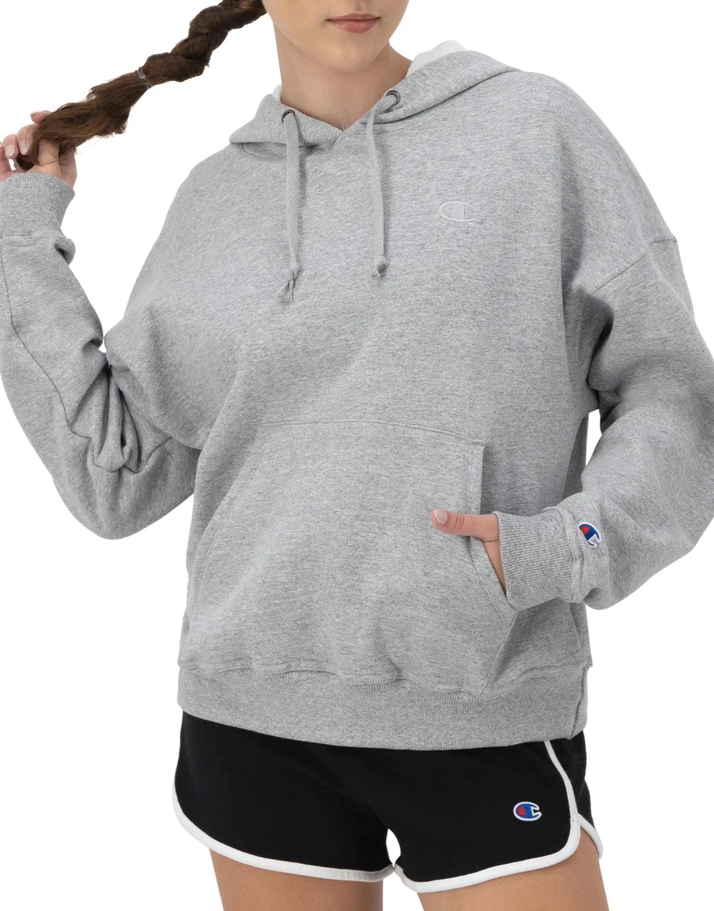 Women's Embroidered C Logo Powerblend Fleece Relaxed Hoodie Hoodie with Distressed Vintage Worn Women's Embroidered C Logo Powerblend Fleece Relaxed Hoodie Hoodie with Distressed Vintage Worn