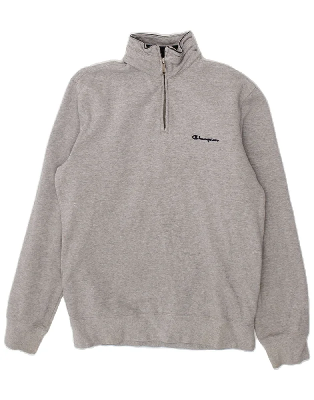 CHAMPION Mens Zip Neck Sweatshirt Jumper Large Grey Cotton Hoodie with Mesh Breathable Sporty CHAMPION Mens Zip Neck Sweatshirt Jumper Large Grey Cotton Hoodie with Mesh Breathable Sporty
