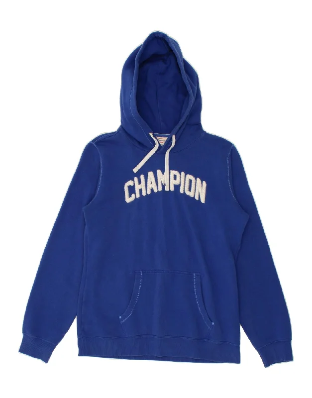 CHAMPION Womens Herritage Fit Graphic Hoodie Jumper UK 18 XL Blue Cotton Hoodie with Hem Embroidery Detailed Premium CHAMPION Womens Herritage Fit Graphic Hoodie Jumper UK 18 XL Blue Cotton Hoodie with Hem Embroidery Detailed Premium