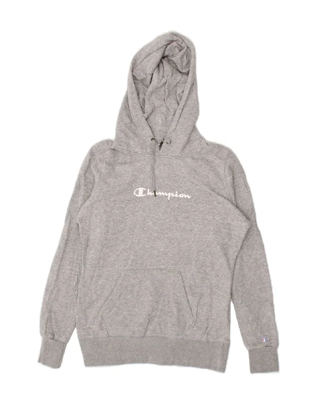 CHAMPION Womens Hoodie Jumper UK 16 Large Grey Cotton Zip Hoodie Drawstring Kangaroo Pocket